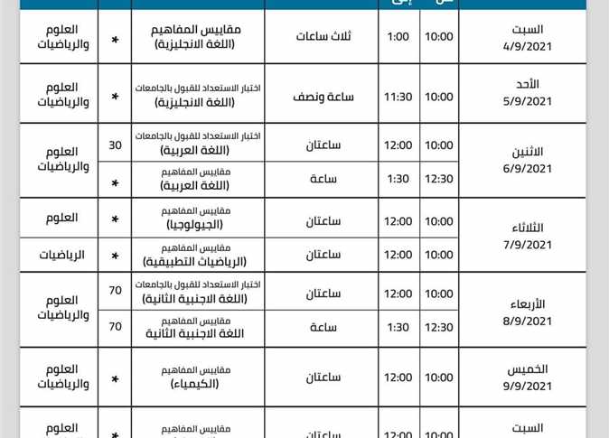 جدول امتحانات الثانوية العامة الدور الثاني 2021